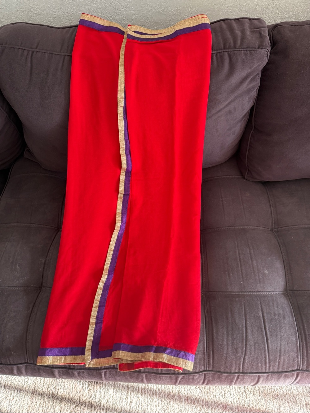 Red Women’s new dupatta with Gold & Purple Trim